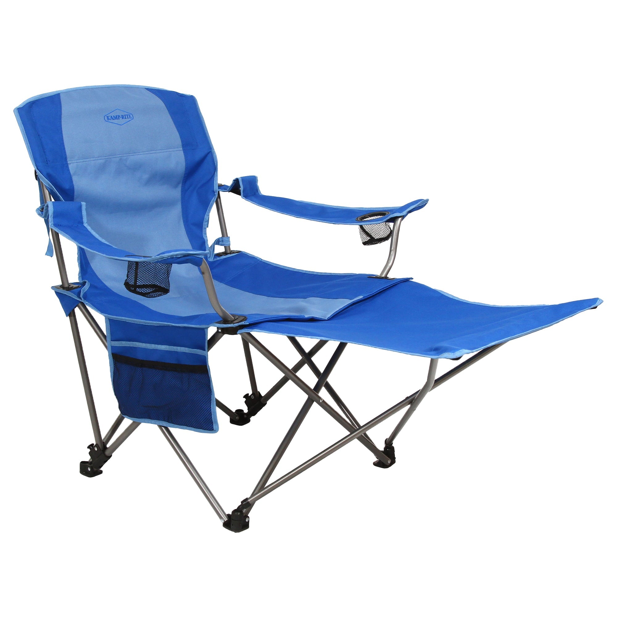 Kamp Rite Folding Camp Chair w/ 2 Cupholders, Detachable Footrest & Bag, Blue