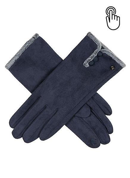 Women  soft feel touchscreen gloves with faux fur and button trim