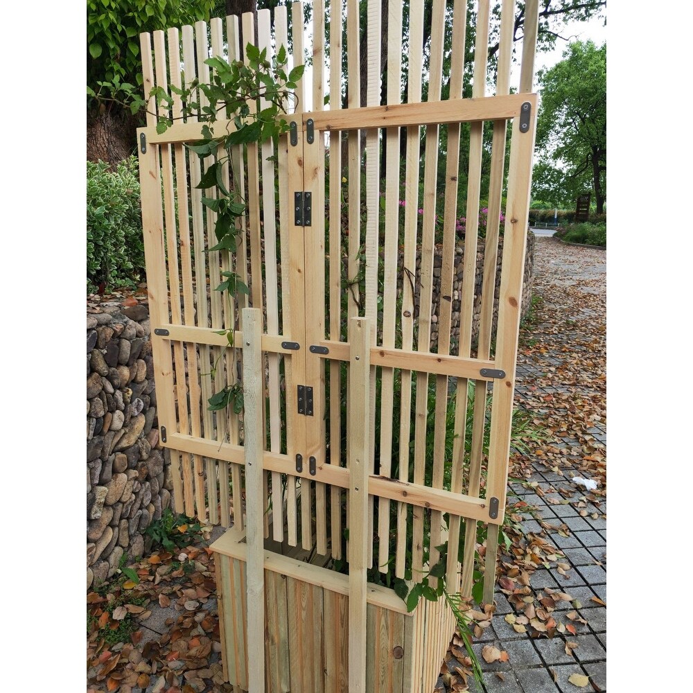 70in x 20in x 20in Wooden Cafe Barrier Planter with Trellis   1 Set