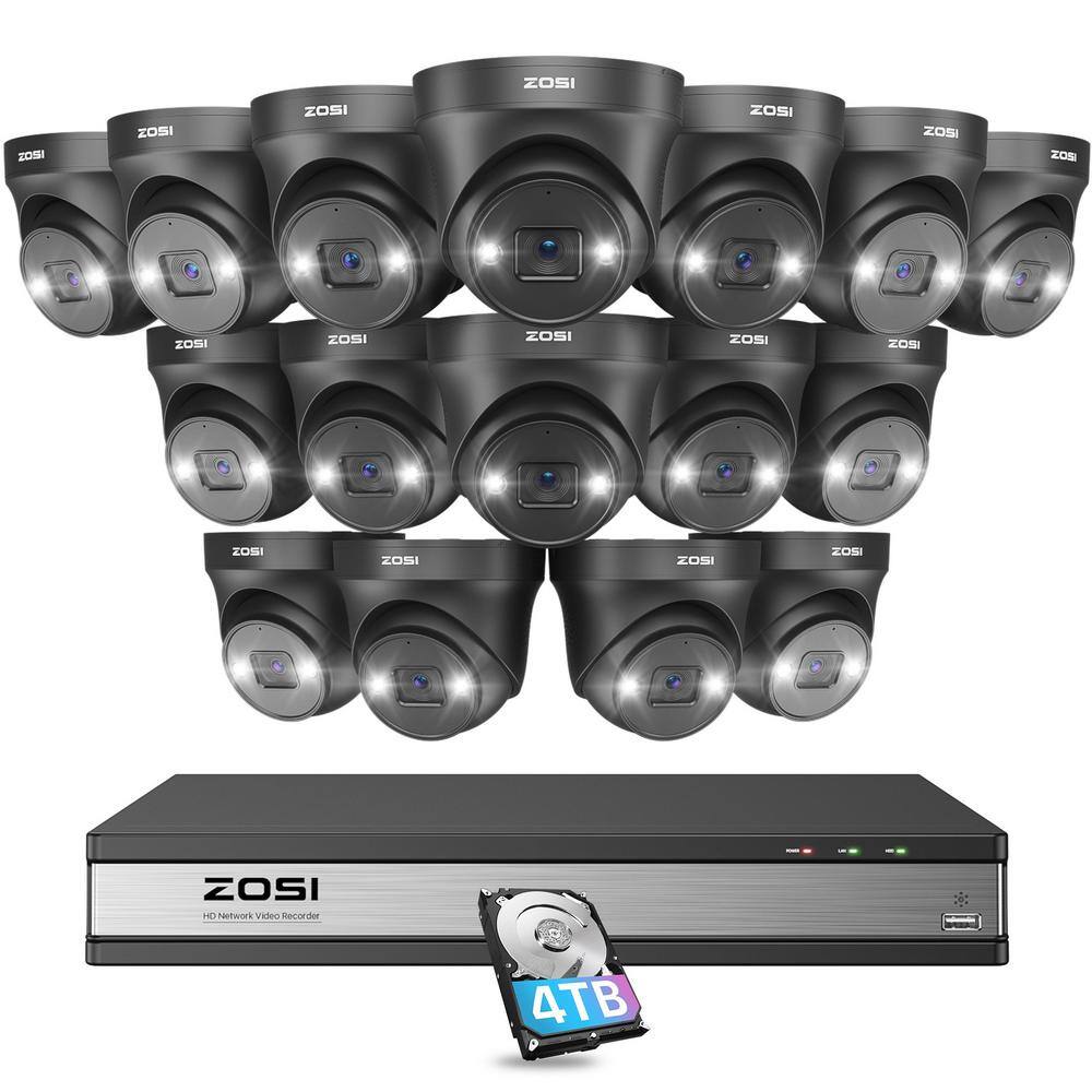 ZOSI 4K Ultra HD 16-Channel POE 4TB NVR Security Camera System with 16 Wired 8MP Spotlight Cameras AI Human Car Detection 16SK-2258AB16-40-US-A2