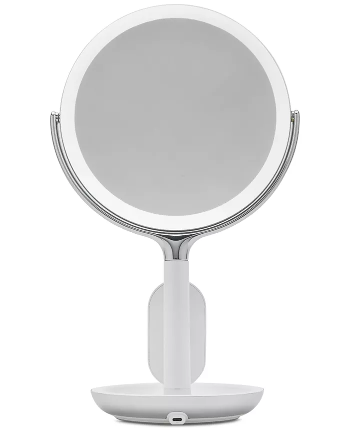 Sharper Image SpaStudio Vanity 8-inch Mirror with Built-In Qi Wireless Phone Charger  5X and 10X Magnification