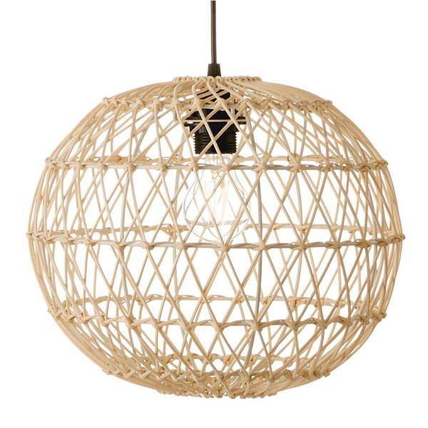 Hampton Bay Ashville 1-Light Brown Rattan Solar LED Outdoor Pendant Light with Remote Solar Panel 99100