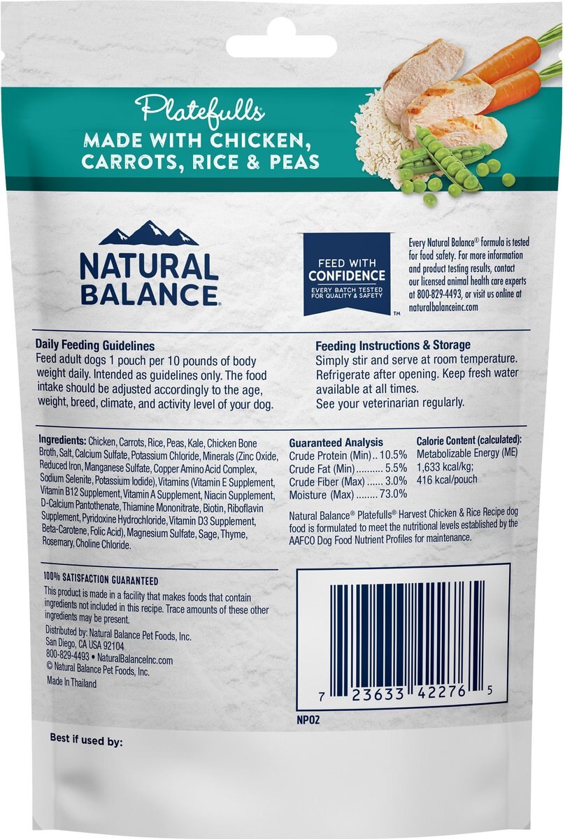 Natural Balance Platefulls Harvest Chicken and Rice Recipe Wet Dog Food， 9-oz pouch， case of 12