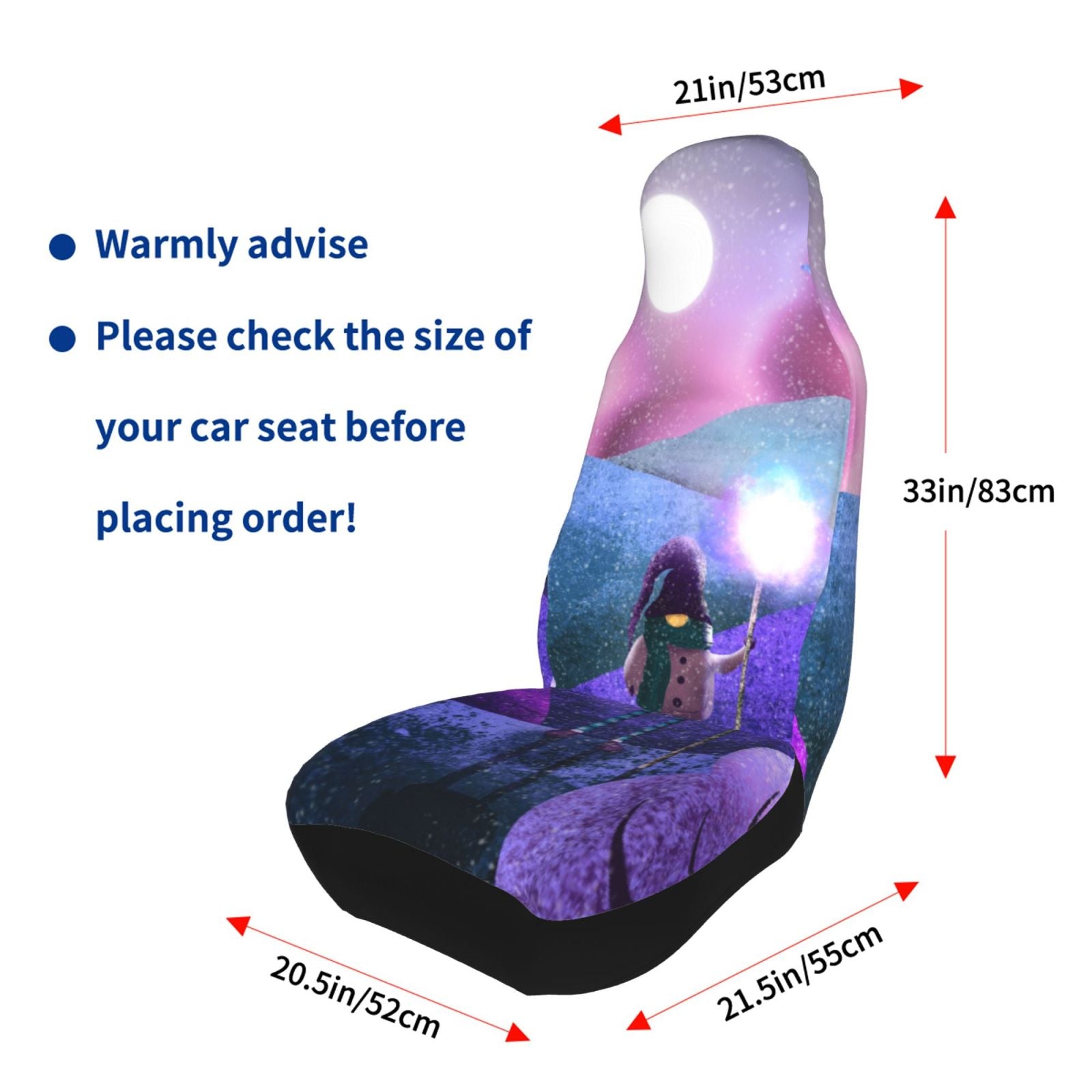 TEQUAN Front Seat Covers， Gnome Moon Snow Purple Pattern 2 Piece Car Seat Cover Fit Most Car SUV Truck Van