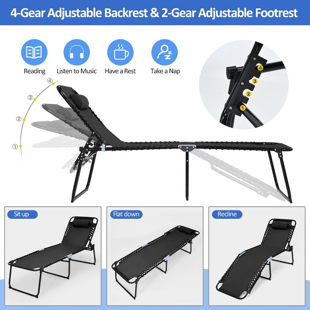 Costway Folding Lounge Chaise 16 x27 x27 High Recline Chair W adjustable Backrest And Footrest