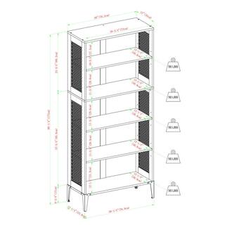 Welwick Designs 68 in. Reclaimed Barnwood and Metal Mesh Industrial 4-Shelf Standard Bookcase with 3-Adjustable Shelves HD8914