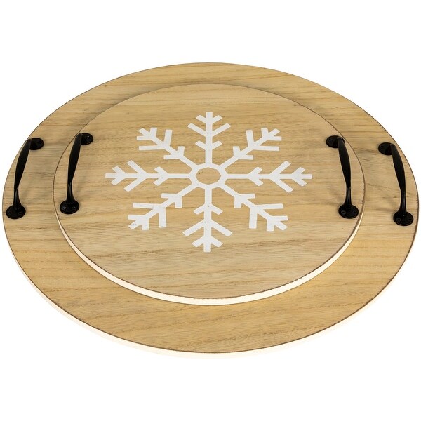 Round Snowflake Christmas Serving Trays with Handles