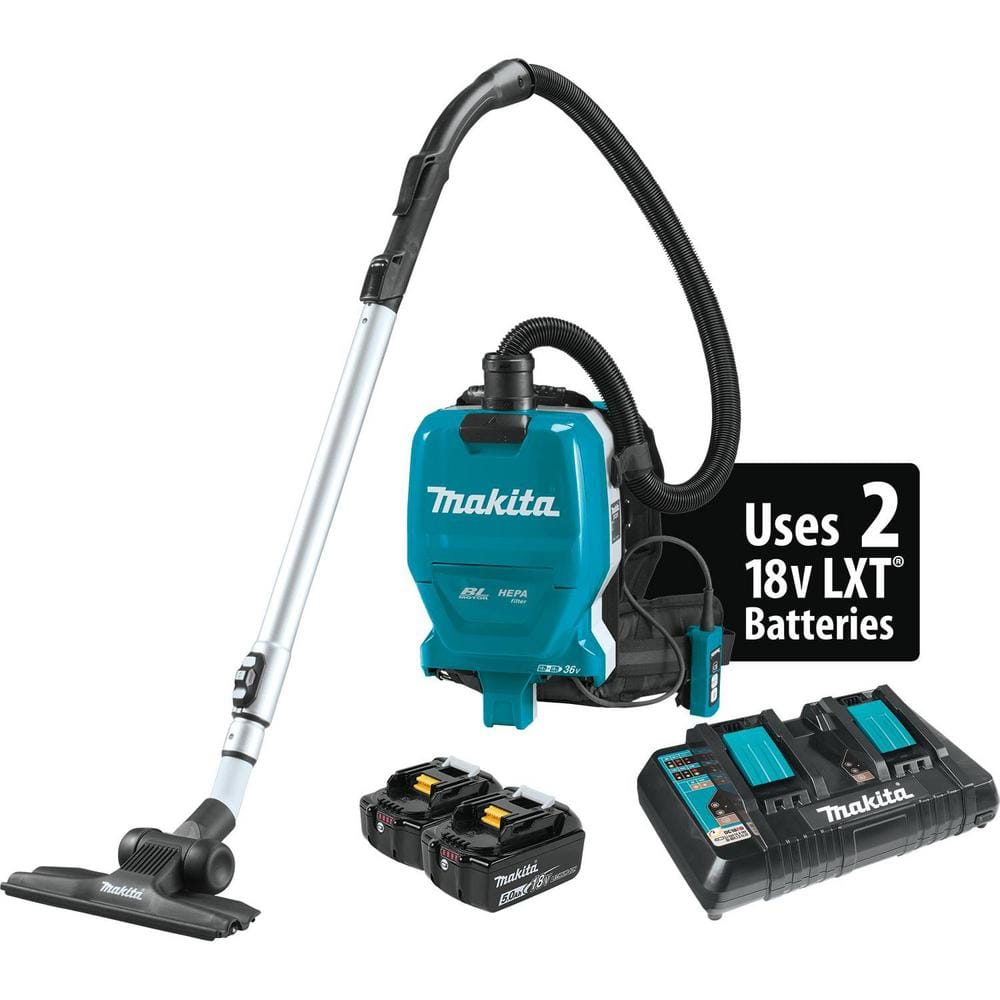 Makita 18-Volt X2 LXT Lithium-Ion (36-Volt) Brushless Cordless 1/2 Gal. HEPA Filter Backpack Dry Vacuum Kit, 5.0Ah XCV09PT