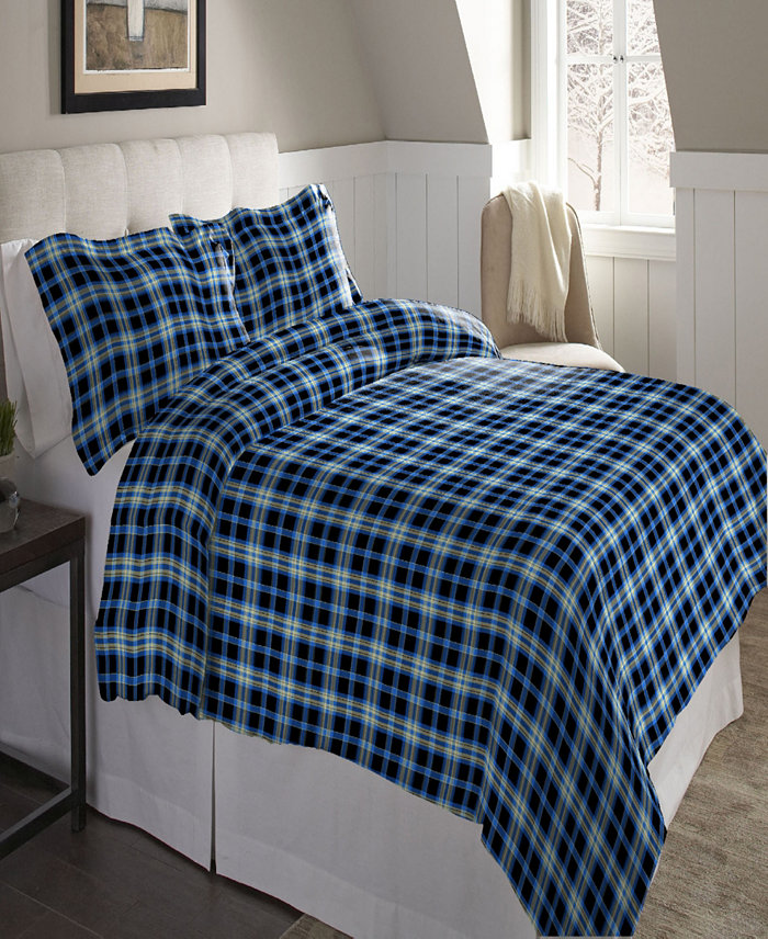 Pointehaven Ashby Plaid Superior Weight Cotton Flannel Duvet Cover Set， Full Queen