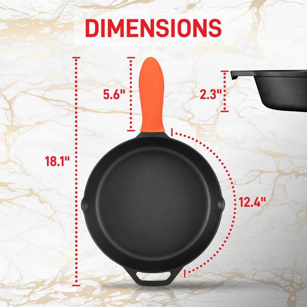 Nutrichef Ncci12 12 Inch Pre Seasoned Nonstick Cast Iron Skillet Frying Pan Kitchen Cookware Set With Tempered Glass Lid And Silicone Handle Cover