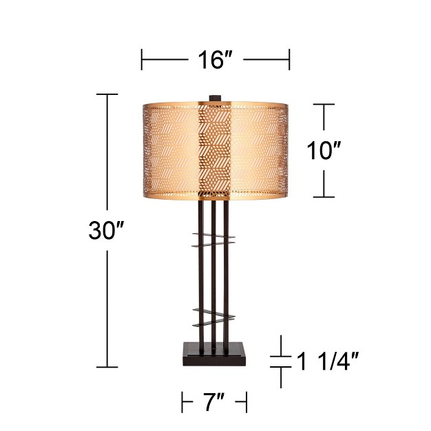 Tall Black With Usb Charging Port Gold Metal Double Drum Shades For Living Room Desk