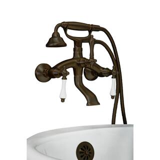 PELHAM  WHITE Vintage Style 3-Handle Wall Mount Claw Foot Tub Faucet with Porcelain Levers and Handshower in Oil Rubbed Bronze PW82555-P-ORB