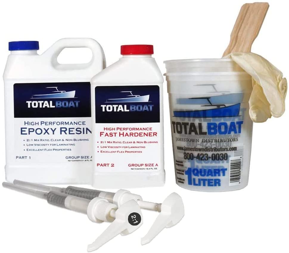 TotalBoat High Performance Epoxy Kit, Crystal Clear Marine Grade Resin and Hardener for Woodworking, Fiberglass and Wood Boat Building and Repair (2 Gallon, Fast)