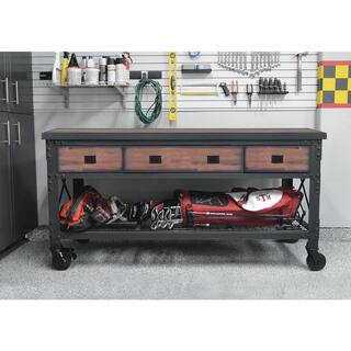 Duramax Building Products 72 in. x 24 in. 3-Drawers Rolling Industrial Mobile Workbench Cabinet and Wood Top 68001