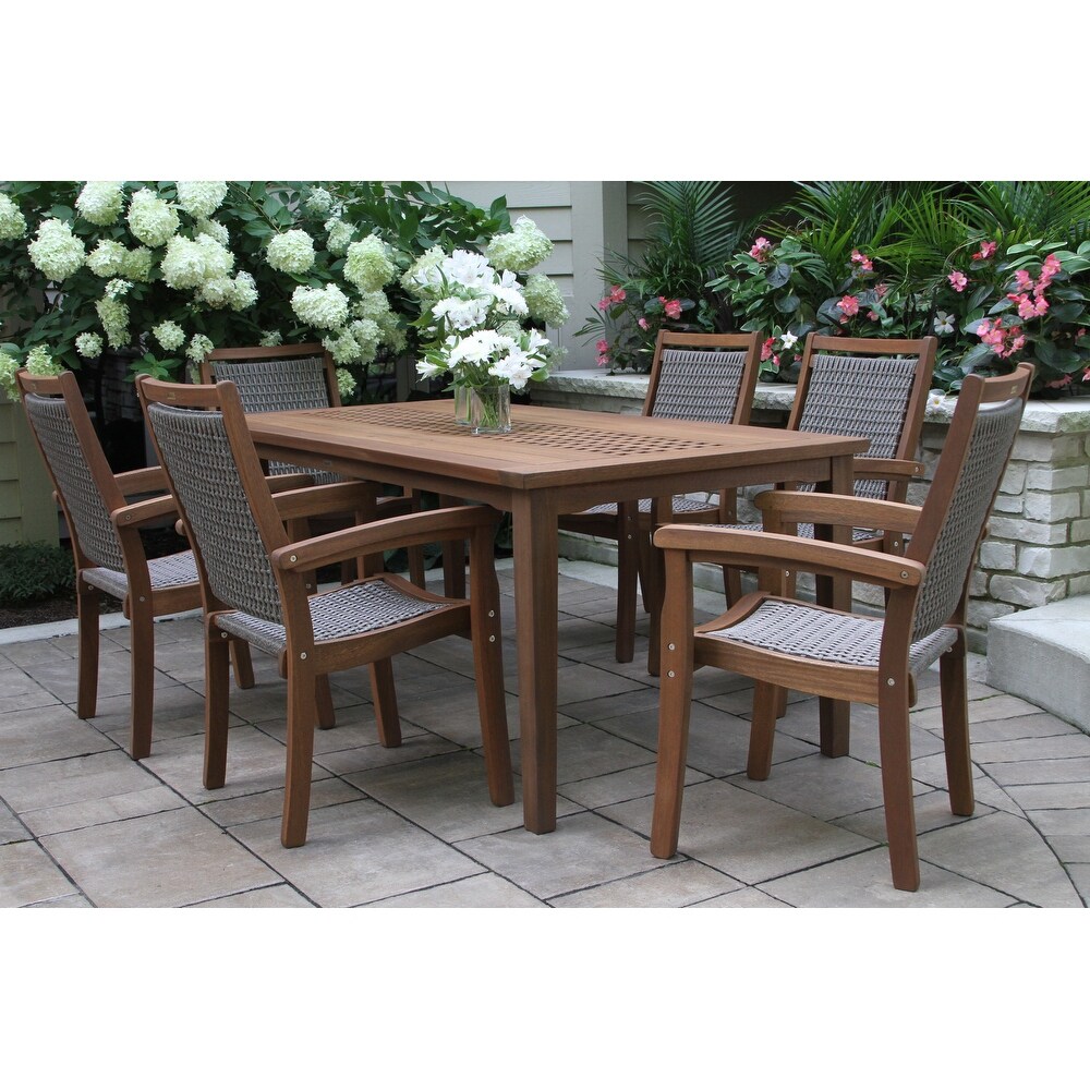 Eilaf 7 pc. Checkerboard Dining Set with Stacking Wicker Chairs