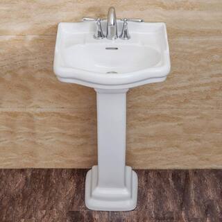 FINE FIXTURES Roosevelt 18 in. Pedestal Vitreous China Rectangular Vessel Sink in White with Overflow 4 in. Faucet Hole RS18W4