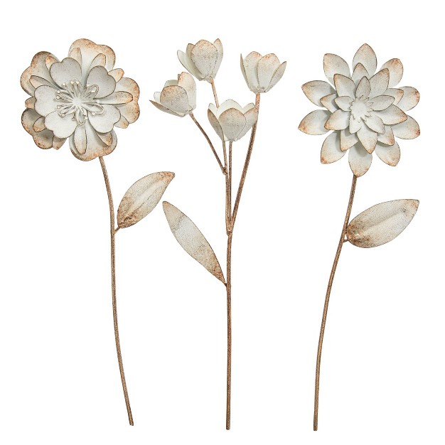 Set Of 3 White Metal Floral Stems Foreside Home amp Garden