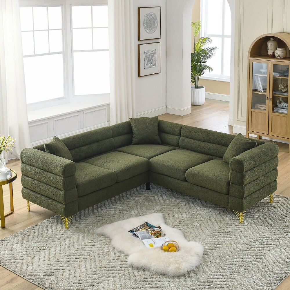 L Shape Sectional Sofa 5 Seater Corner Chaise Sofa w/ Piliows  Green