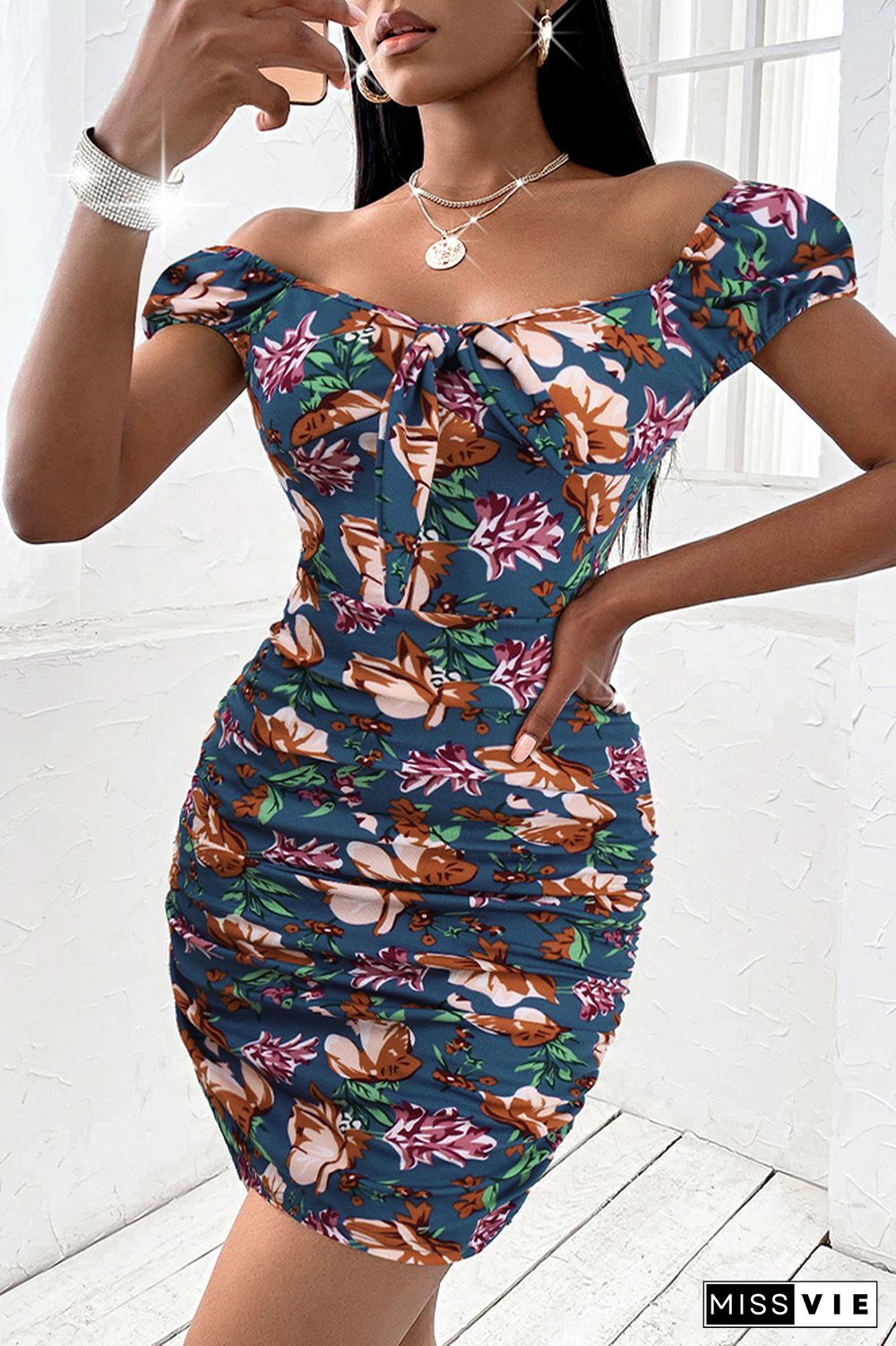 Off Shoulder Floral Bodycon Dress Wholesale