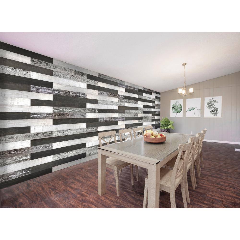 Easy Planking Thermo-treated 14 in. x 5 in. x 4 ft. Black and White Barn Wood Wall Planks (10 Sq. Ft. per 6 Pack) 11336