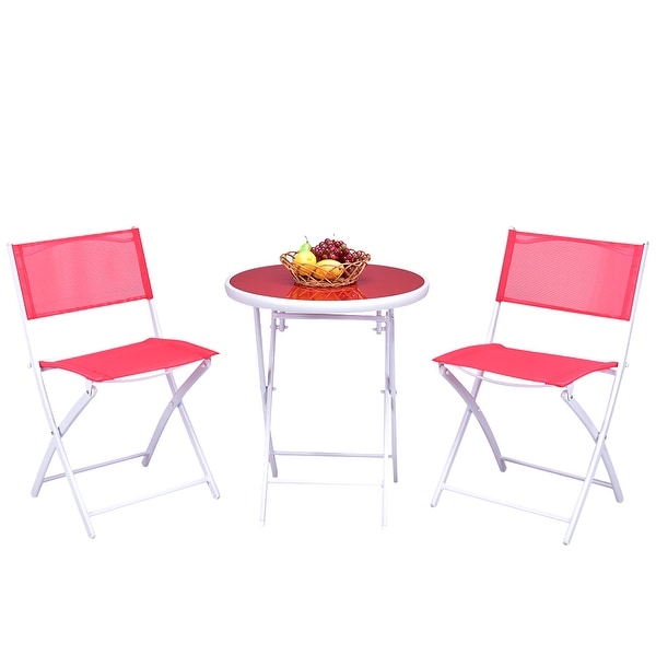 3 Pcs Bistro Set Garden Backyard Round Table Folding Chairs