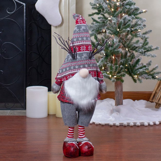 Red And Gray Nordic Hat Standing Christmas Gnome With Led Antlers