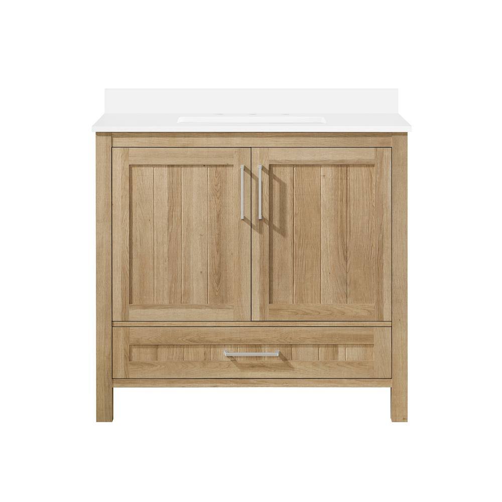 OVE Decors Kansas 36 in. W x 19 in. D x 34.5 in H Bath Vanity in White Oak with White Engineered Stone Vanity Top 15VVA-KANS36-12