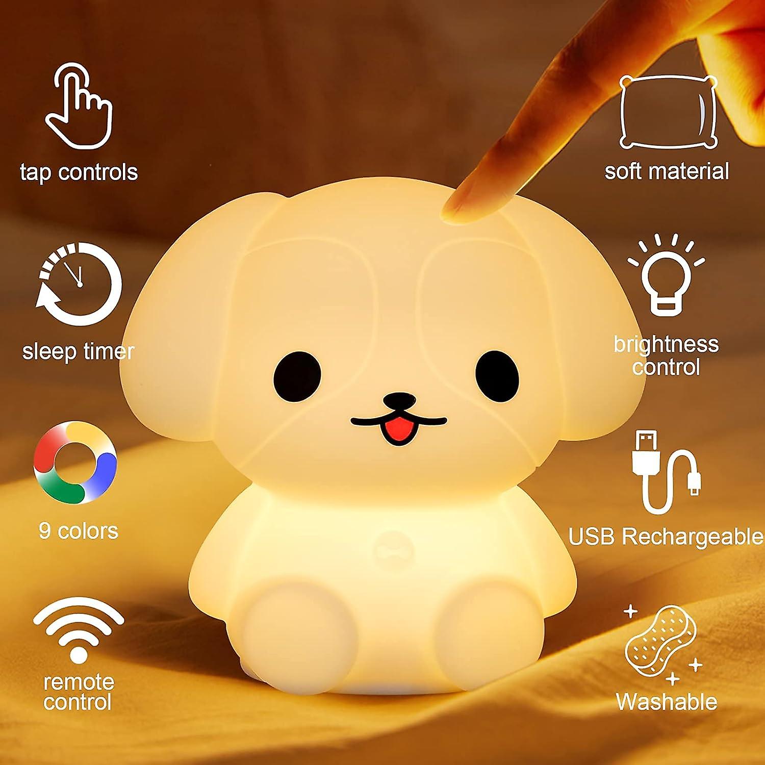 Nightlights For Children Baby Night Light Cute Puppy Animal Lamp 9 Colors Changing For Room， Tap Toddler Soft Silicone Battery Powered Led