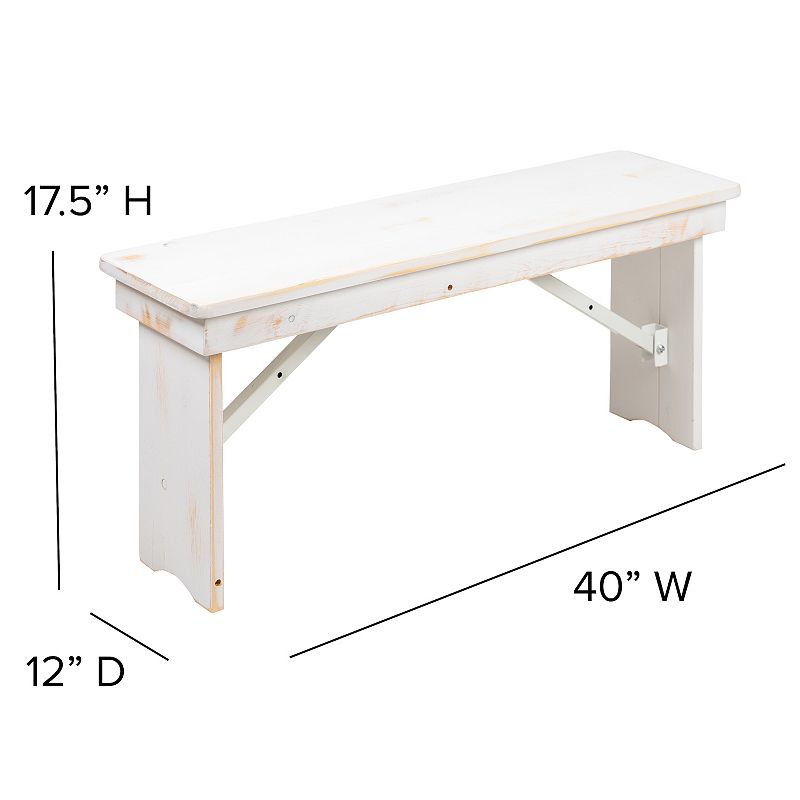 Flash Furniture Distressed White Folding Farmhouse Bench