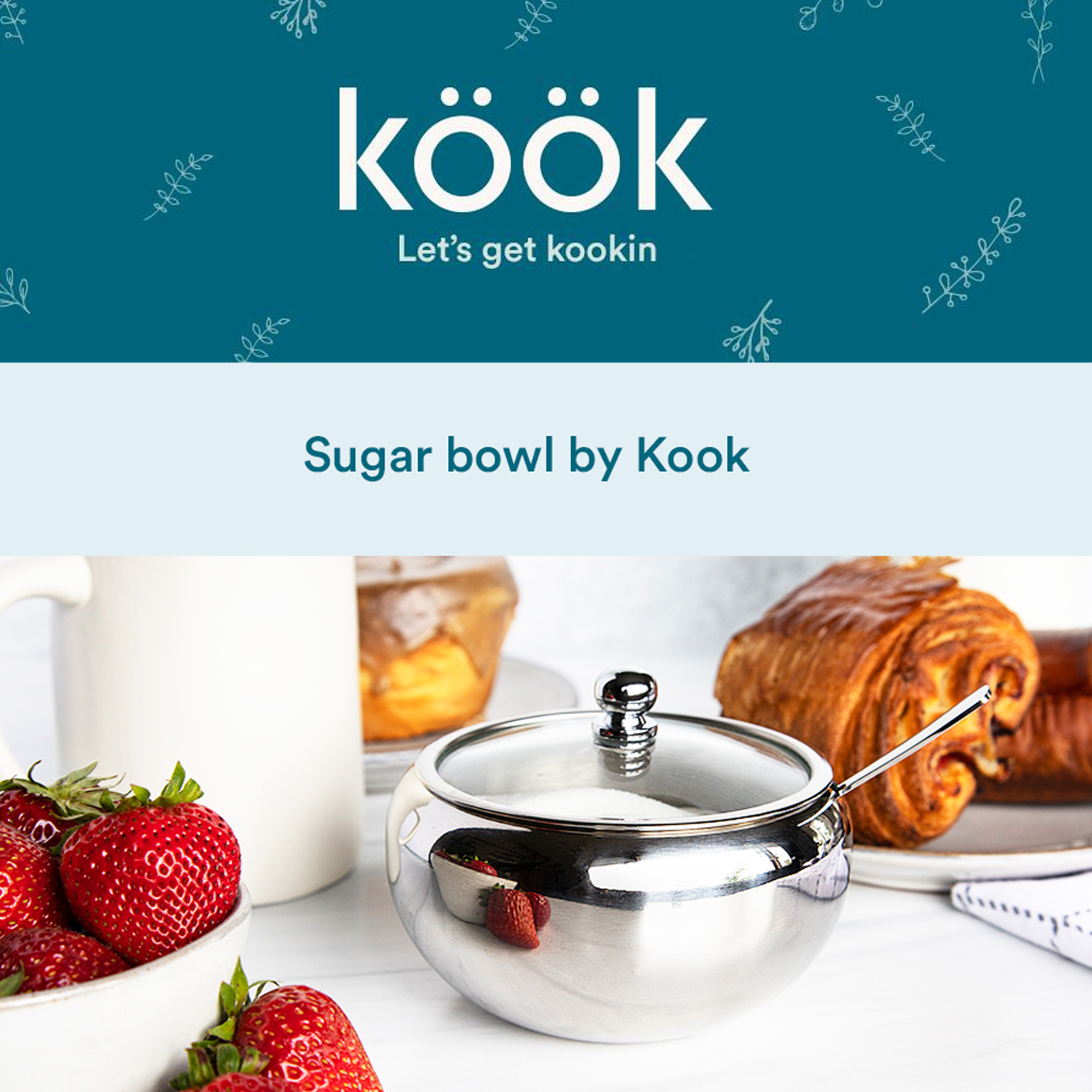 Kook 16 Oz Stainless Steel Sugar Bowl with Lid and Spoon Kitchen Accessories