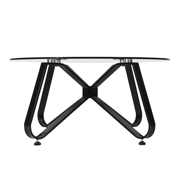 Round Accent Center Table Modern 31.5-inch Black Coffee Table with Tempered Glass Tabletop End Table with Metal Coating Legs