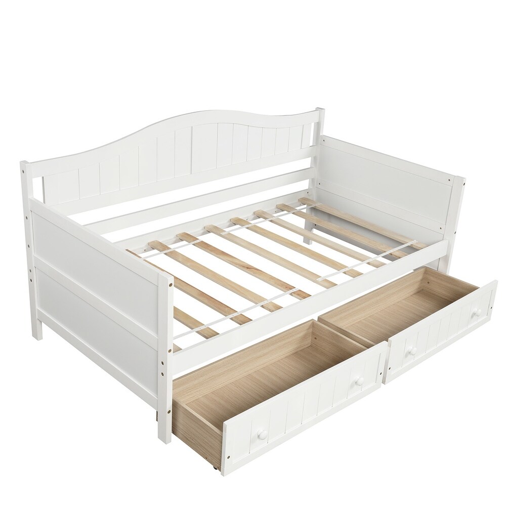 Twin Size Traditional Wood Daybed with 2 Drawers for Small Bedroom City Aprtment Dorm