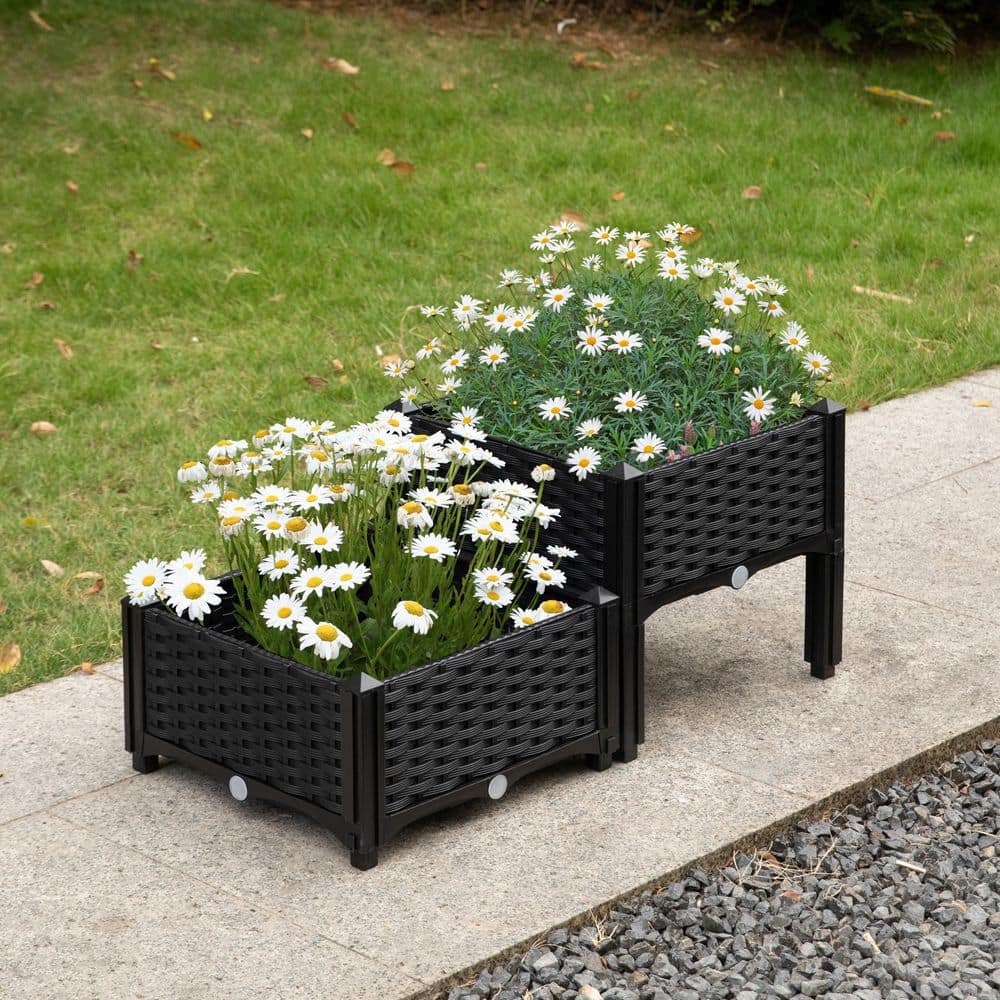 Gardenised Rattan Raised Garden Bed Flower Planter QI003892.WL