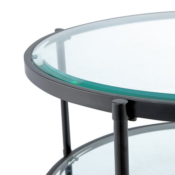 GZMR Round Coffee Table Accent Table with Shelf