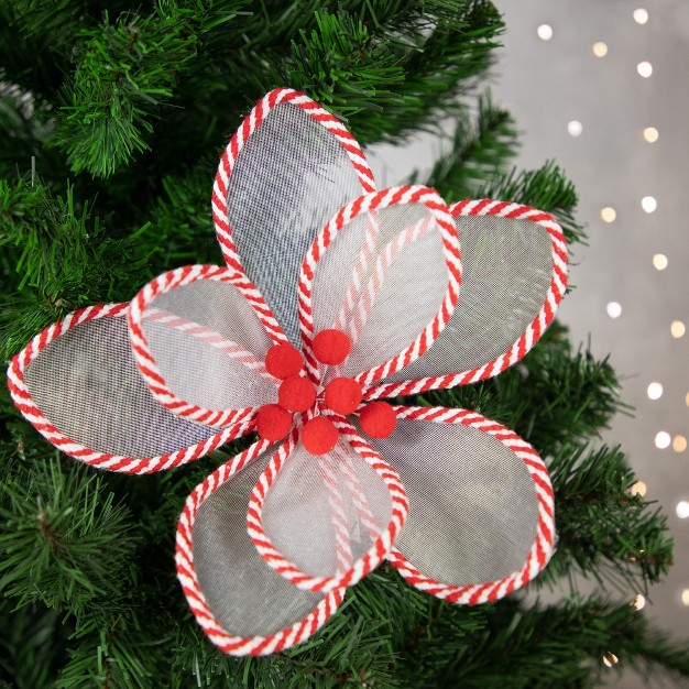 Candy Cane Poinsettia Christmas Stem Spray