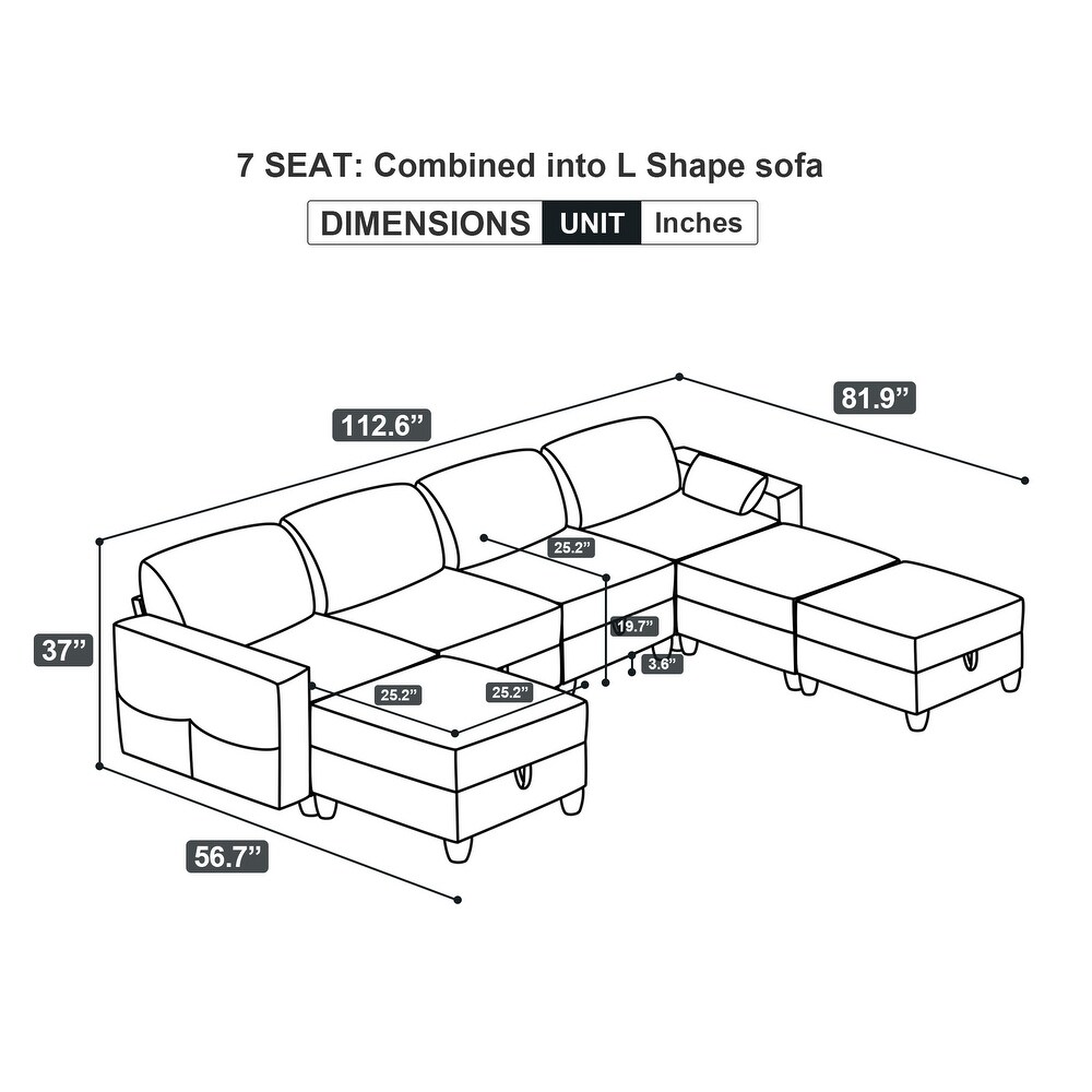 U Shape Convertible Sleeper Sofa Modular Sectional Sofa w/Storage Seat