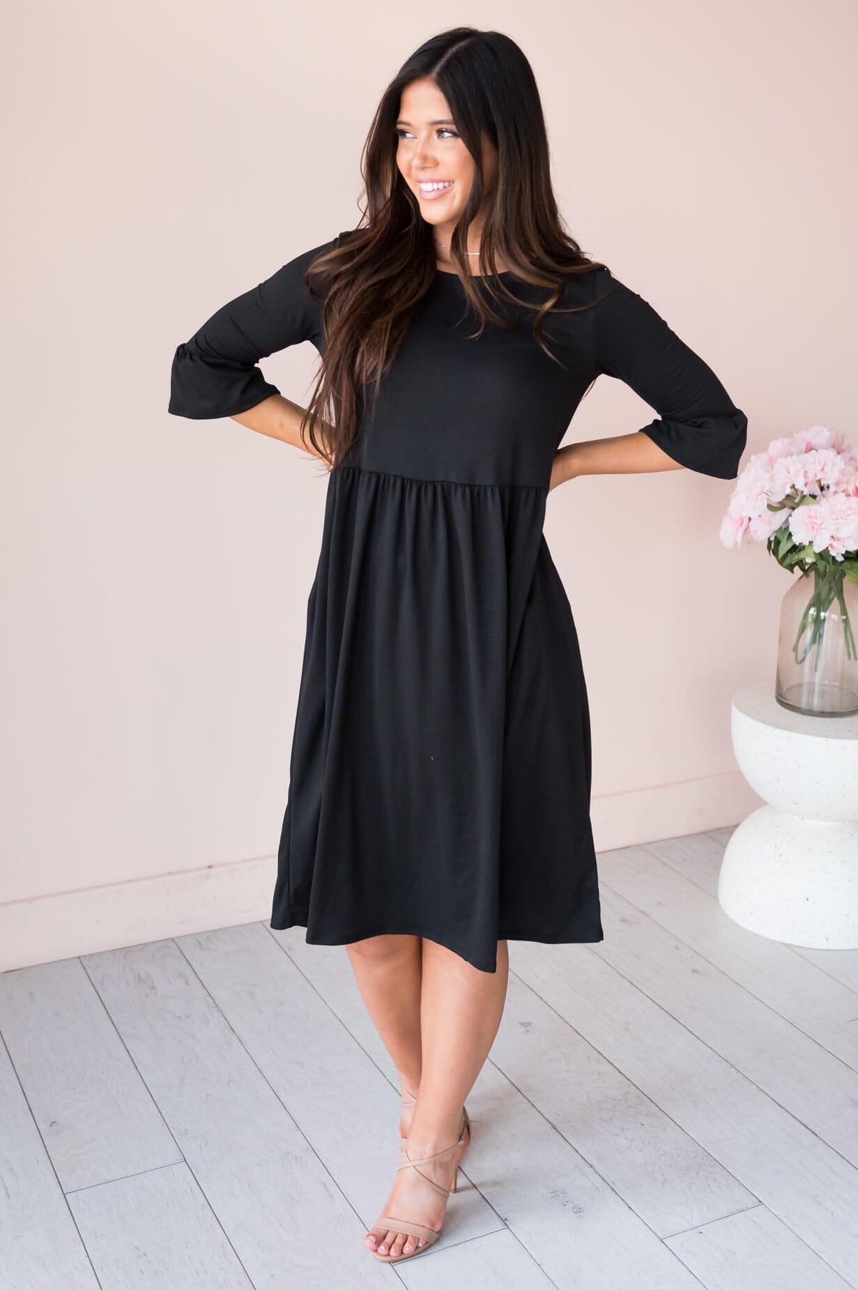 Zadie crew neck dress-black