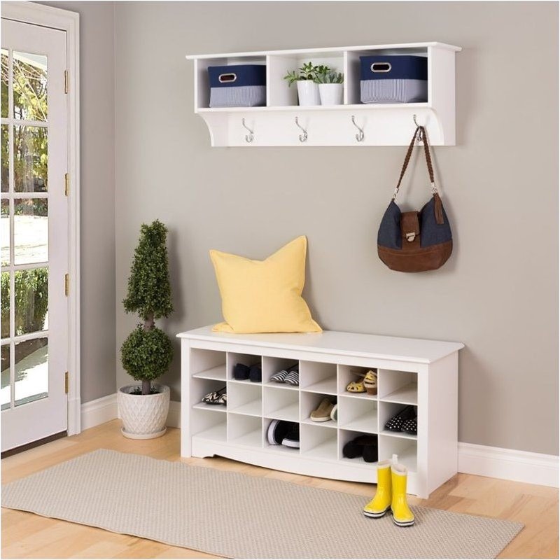 Hawthorne Collections Entryway Wall Cubby Shelf Coat Rack in White