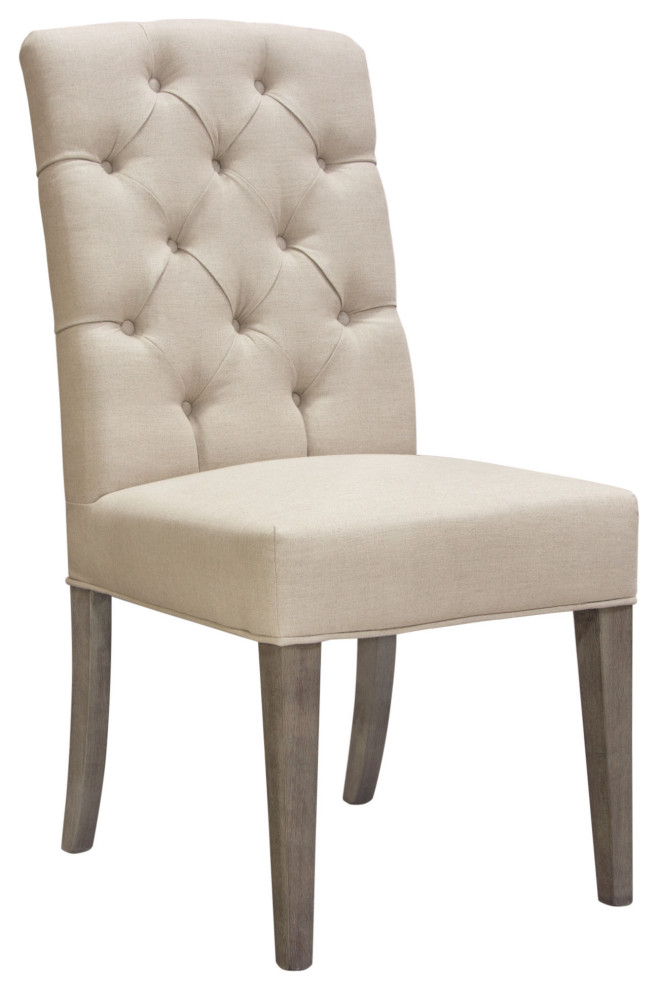 Set of 2 Napa Tufted Dining Side Chairs  Sand Linen Fabric  Wood Legs   Transitional   Dining Chairs   by HedgeApple  Houzz