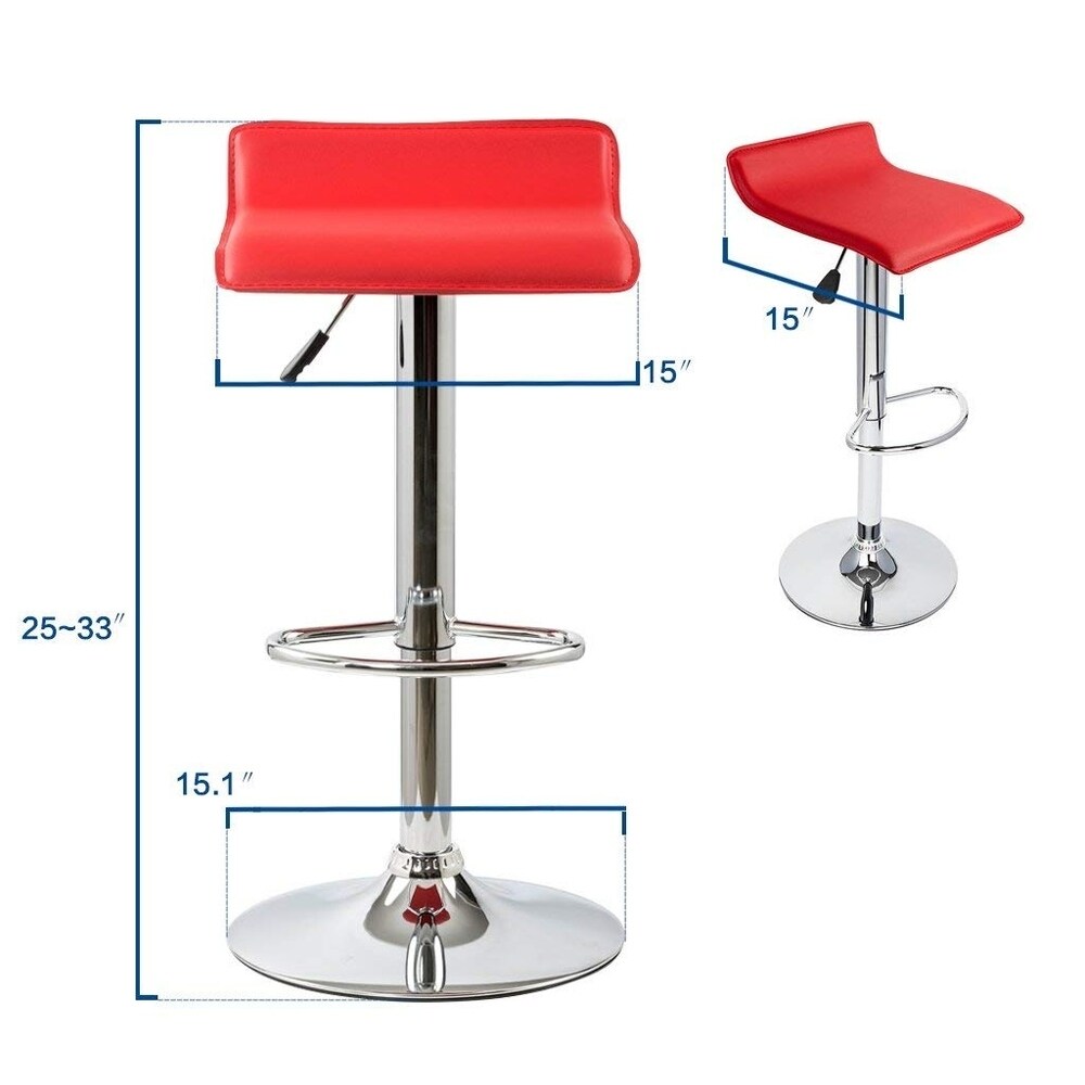 Set of 2 Contemporary Faux Leather Adjustable Height Bar stool with Chrome Base