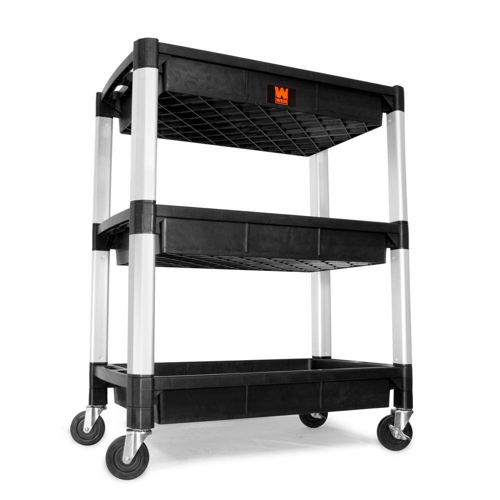 WEN 300 lbs. Capacity 32 in. x 18.5 in. Triple Decker Service 3-Tray and Utility Cart 73163