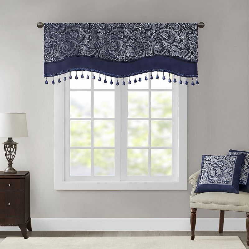 Madison Park Whitman Jacquard Window Valance with Beads