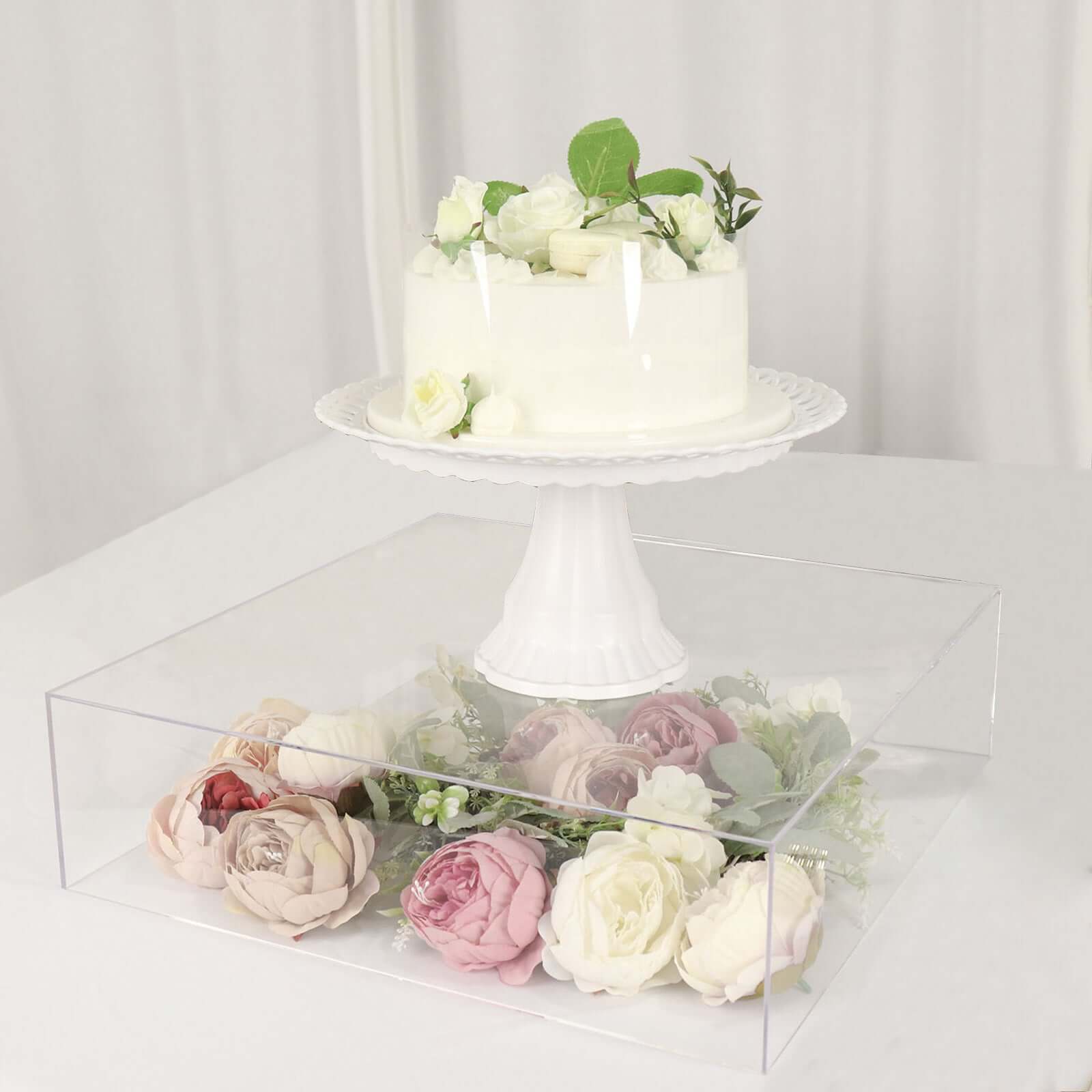 Clear Acrylic Cake Box Stand, Transparent Display Box Pedestal Riser with Hollow Bottom 18