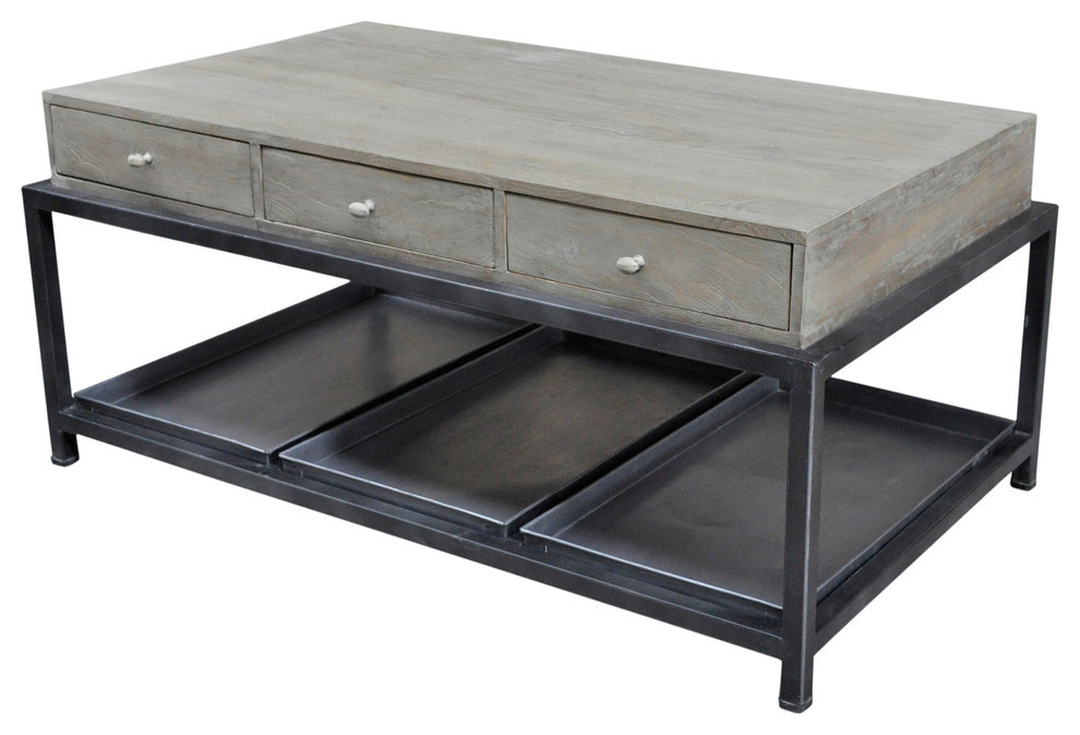 Adelie Wood 6 Drawer Coffee Table   Industrial   Coffee Tables   by Taran Design  Houzz