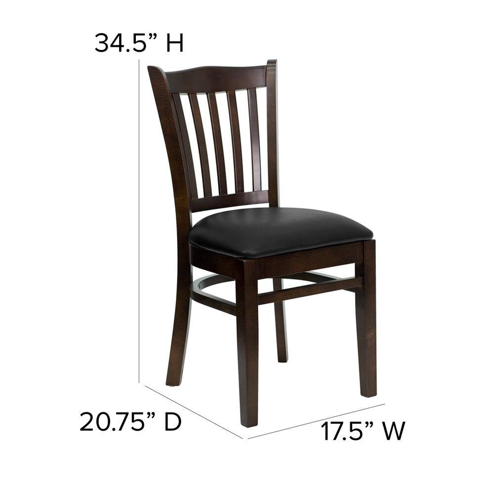 Flash Furniture Hercules Series Walnut Vertical Slat Back Wooden Restaurant Chair with Black Vinyl Seat XUDGW08VRTWABKV