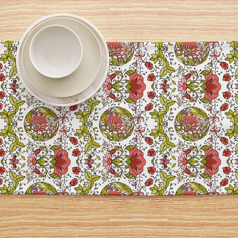 Table Runner， 100% Cotton， 16x108， Floral 3