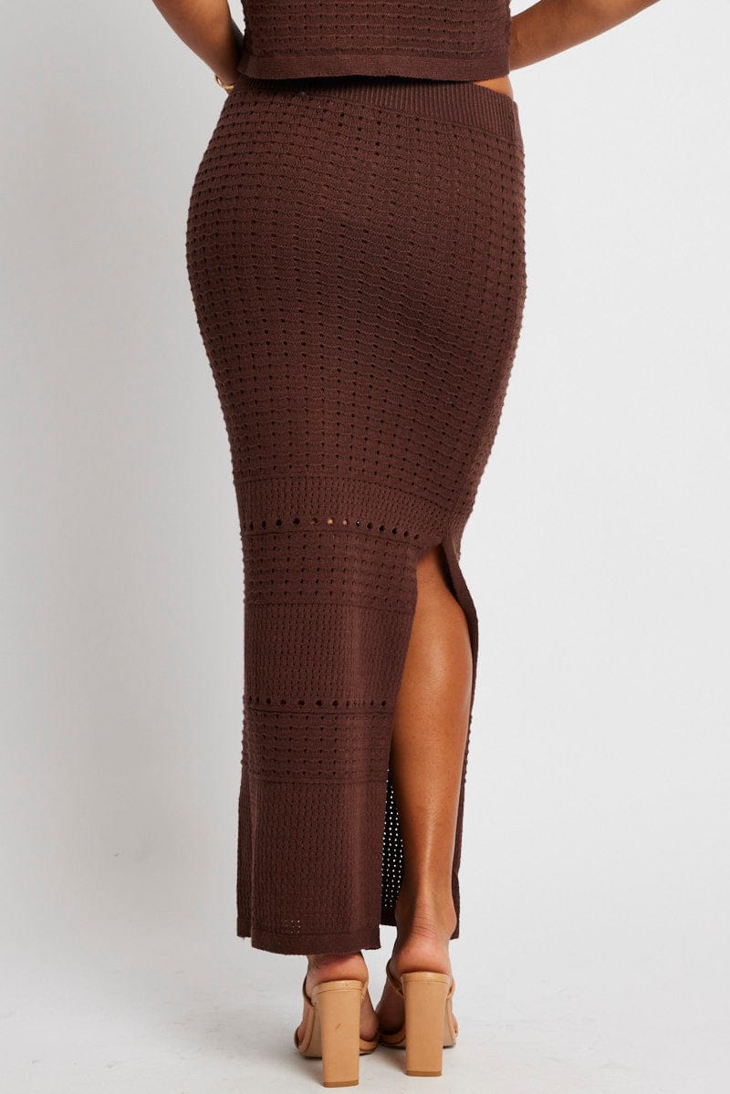 Brown Knit Skirt Crochet High Rise