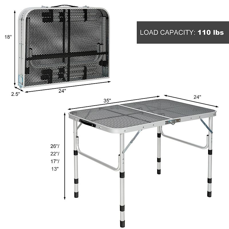 Aluminum Grill Table with Iron Mesh Top-Silver