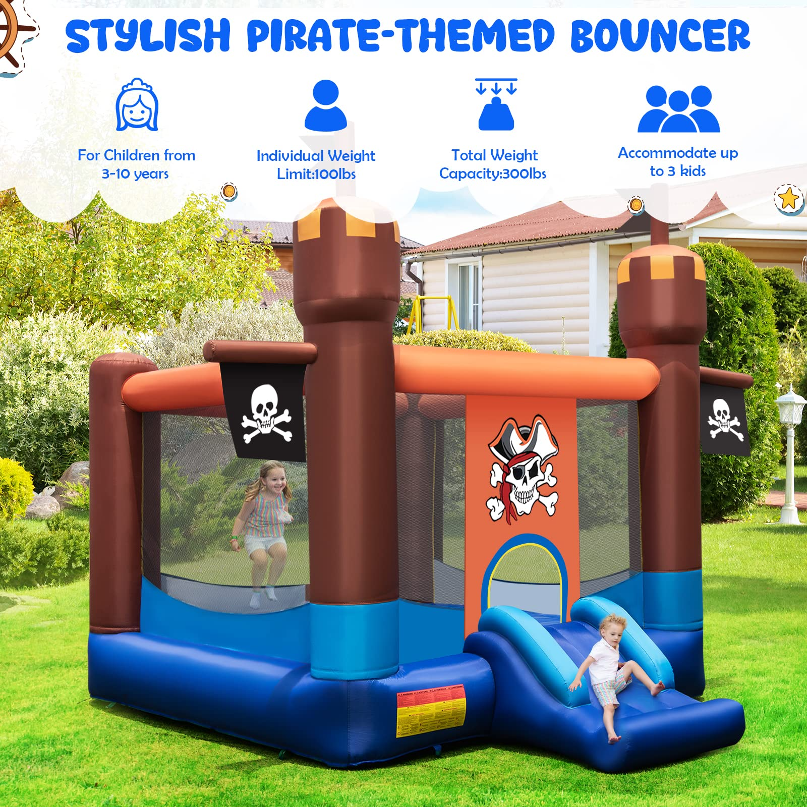 Costzon Inflatable Bounce Castle, Indoor Outdoor Giant Party Bouncy Castle for Kids Toddlers