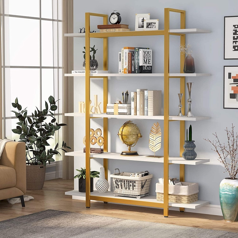 Tribesigns 5 Tier Industrial Large Open Bookcase Bookshelf